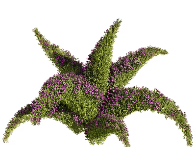 Lush Green Plants With Purple Flowers Forming Star Shaped Decorative Structure 3d model