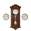 Wooden Grandfather Clock With Roman Numerals And Ornate Carvings Plus Small Wall Clocks