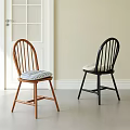 Modern Wooden Dining Chairs with Brown Black Slat Back and Striped Cushion