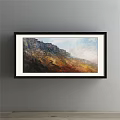 Black Framed Landscape Painting With Mountainous Terrain Cloudy Sky And Earth Tones 3d model