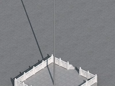 Elegant Garden Ornament Featuring White Hexagonal Fence Carved Design And Metal Pole On Gray Ground 3d model