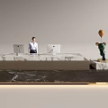 Modern Marble Reception Desk With Receptionist Computers And Green Cartoon Statue 3d model