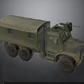 Camouflage Painted Military Truck With Canvas Covered Cargo Area Mounted Weapon And Six Wheel Design