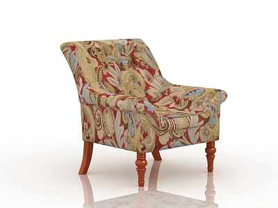Patterned Accent Chair With Colorful Floral Upholstery And Elegant Wooden Legs 3d model