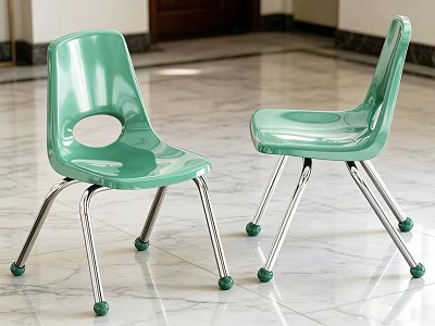 Light Green Plastic Dining Chairs With Metal Legs And Non Slip Pads Simple Design 3d model