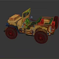 Vintage Yellow Military Jeep With Open Door Red Seats And Large Tires