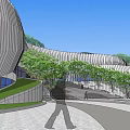Modern Museum Building Design With Curved Green Roof And Circular Skylights