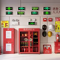Comprehensive Fire Safety Equipment Setup With Red Cabinets Extinguishers Hydrants And Emergency Lights