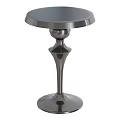 Modern Dining Table With Polished Metal Pedestal And Round Tabletop Design