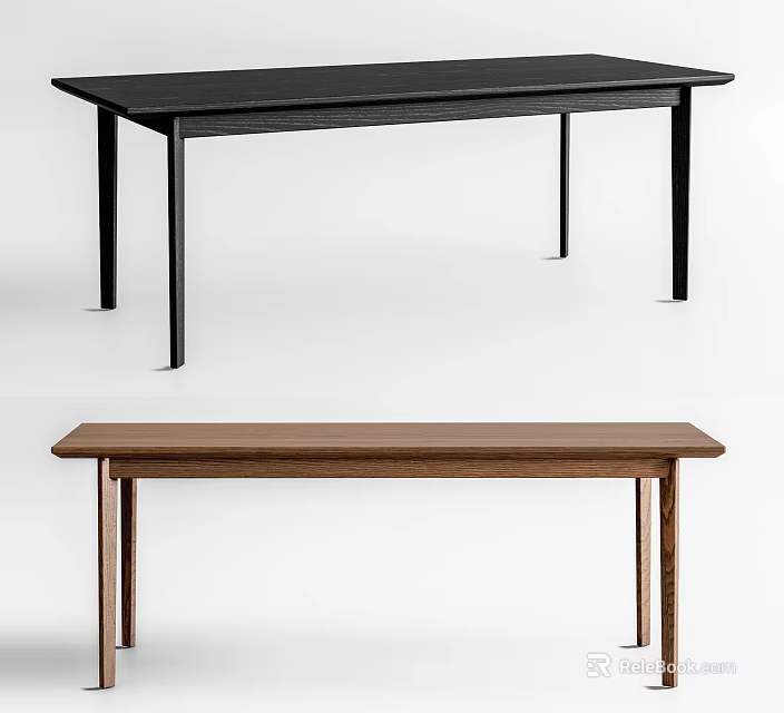 Modern Dining Tables Featuring Black And Brown Wooden Tops With Slim Legs 3d model