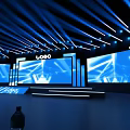 Modern Stage Design With Blue Lighting Multiple Screens And Logo 3d model
