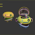 Futuristic Yellow Robots In Sci-Fi Scene With Open Compartment And Internal Components
