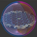 Circular Sculpture Design With Blue Water Waves Trees And Small Boat