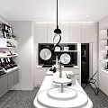 Elegant Wine Boutique Interior With White Cabinets Black Shelves Pendant Lights Display Shelves And Wine Bottles