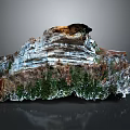 Natural Rock Formation With Layered Texture Brown White Layers And Green Vegetation