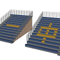 Public Facility Stadium Bleachers With Blue Seats Yellow Stripes And Railings