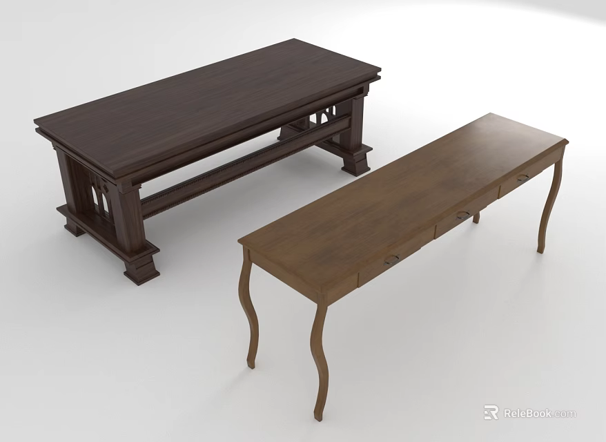 Dark And Light Brown Wooden Tables With Carved And Curved Legs Design 3d model 