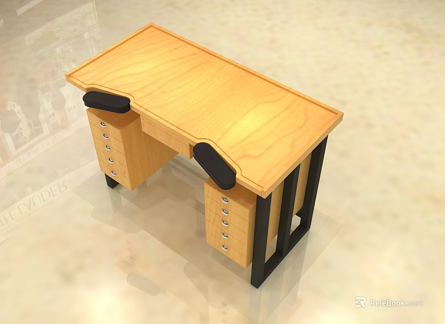 Wooden Desk Specialty Store Offering Modern Design With Drawers And Black Metal Legs 3d model 