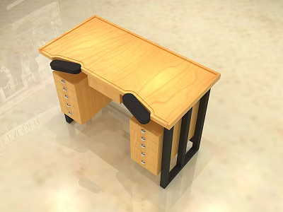 Wooden Desk Specialty Store Offering Modern Design With Drawers And Black Metal Legs 3d model