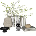 Decorative Ornament Set With Ceramic Vase Green Plant Branches Books And Small Robot Figurine