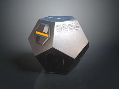 Futuristic Metallic Octahedron Device With Orange Stripe And Control Panel 3d model