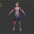 Futuristic Sci-Fi Character in Pink and Purple Cybernetic Outfit with Goggles Gloves and Mechanical Boots