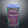 James Baked Beans Can With Pork Sausages And Happyish Brand Label Design
