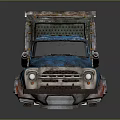 Old Blue Truck With Rusty Details Green Gray Body And Radioactive Symbol