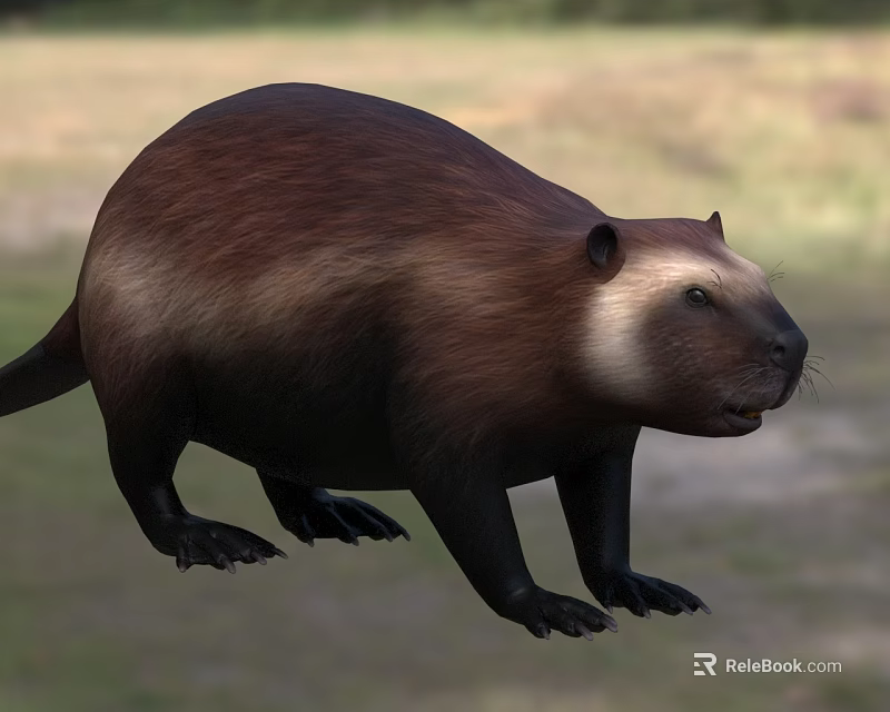 Aquatic Animal Beaver With Brown Fur And Strong Body In Natural Habitat 3d model 