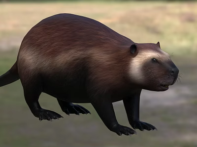 Aquatic Animal Beaver With Brown Fur And Strong Body In Natural Habitat 3d model