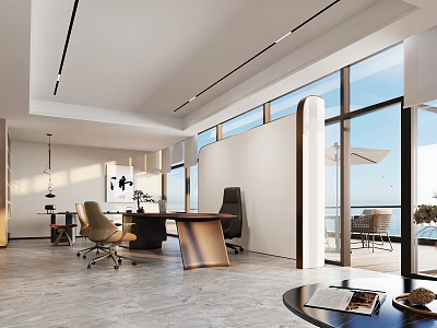 Modern Office Interior Design with Large Windows Desk Ergonomic Chairs and Good Lighting 3d model