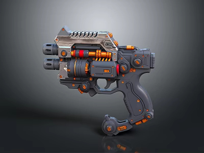 Sci Fi Pistol Design With Metallic Body Orange Accents And Mechanical Details 3d model