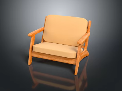 Modern Single Sofa With Wooden Armrests And Light Brown Padded Cushion 3d model
