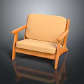 Modern Single Sofa With Wooden Armrests And Light Brown Padded Cushion