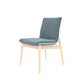Modern Blue Fabric Upholstered Stool With Wooden Legs And Sleek Modern Design
