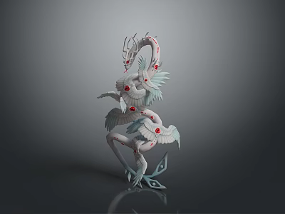 Game Movie Character White Dragon Like Creature With Red Spots Fantasy Wings And Dynamic Pose 3d model