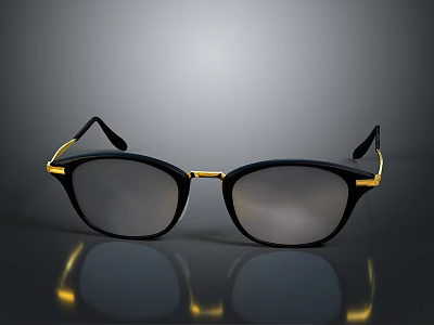 Modern Stylish Sleek Black Frame Eyeglasses With Gold Accents And Reflective Finish 3d model