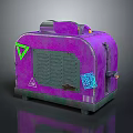 Purple Electronic Appliance with Green Triangle Blue QR Code Label Ventilation Grille and Base