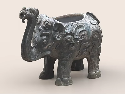 Traditional Bronze Elephant Shaped Decorative Ornament Set With Intricate Carving Patterns 3d model