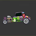 Purple Custom Car With Cartoon Patterns Green Dinosaur Pink Mushroom And Turbocharger