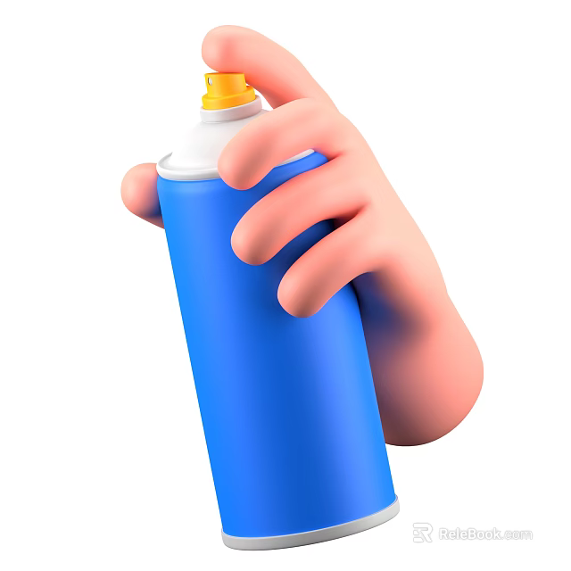 Decorative Ornament Set With Hand Holding Blue Container And Yellow Nozzle 3d model 