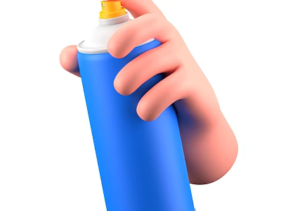 Decorative Ornament Set With Hand Holding Blue Container And Yellow Nozzle 3d model