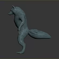 Blue Wolf Like Standing Creature 3D Rendered Model With Fur Texture In Upright Posture