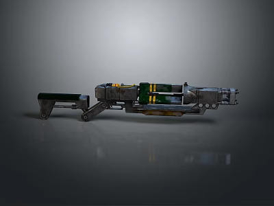 Sci Fi Weapon Design With Green Yellow Accents And Mechanical Metallic Details 3d model