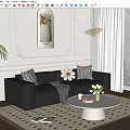 Modern double sofa cream sofa coffee table combination 3d model