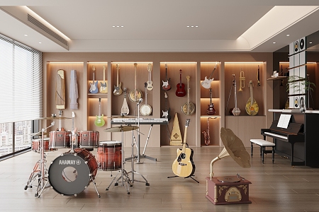 Modern Music Room Guitar Guzheng Drums Piano 3d model