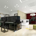 Le Yi Art School Interior With Grand Pianos Keyboard Decoration And Red Curtains Music Notes