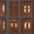 Wooden Double Doors In Various Styles With Stained Glass And Carved Details