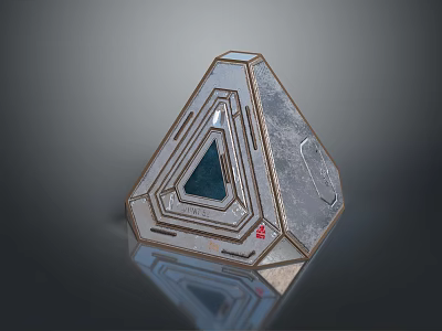 Scenic View Of Futuristic Metallic Geometric Architecture With Blue Sky Reflection 3d model