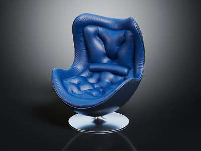 Stylish Blue Curved Velvet Chair With Padded Seat And Metal Base 3d model